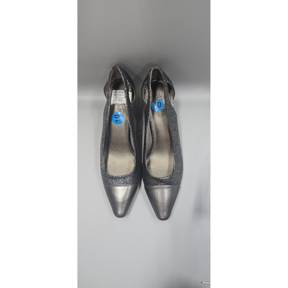 Life Stride Women's Size 10 Silver Glitter Metallic Pointed Toe Kitten Heels - Picture 2 of 6